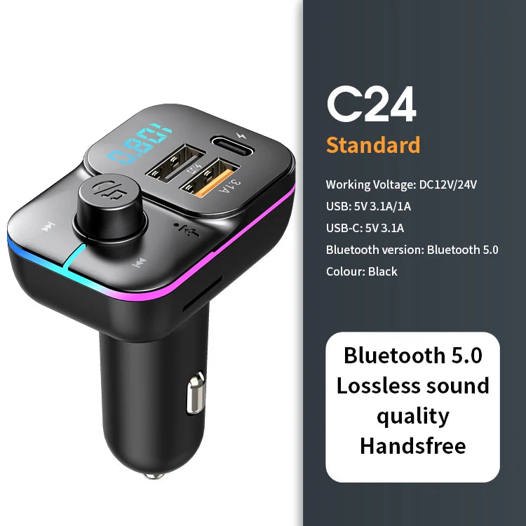 Bluetooth FM Transmitter with 22.5W Fast Charging Car Adapter