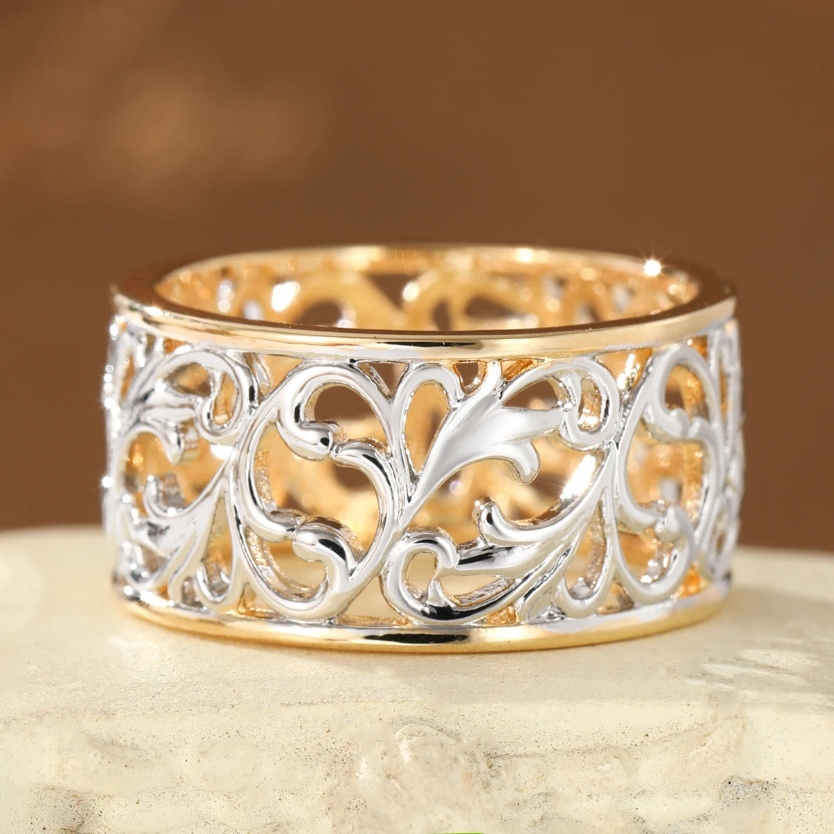 Two-Tone Copper Scroll Ring for Women