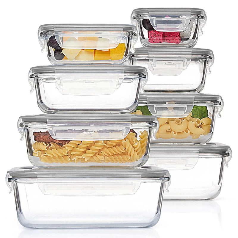 8-Piece Borosilicate Glass Food Storage Set with Leak-Proof Lids