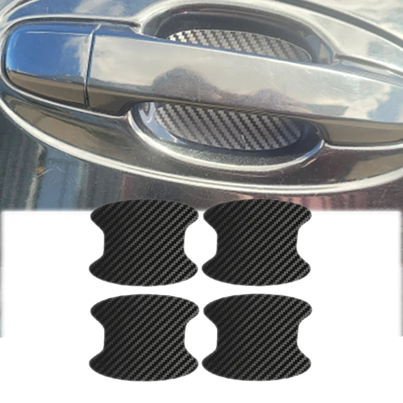 Four black carbon fiber protective covers for car door handles
