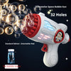 A white and red interstellar space bubble gun with 32 holes is shown firing bubbles against a dark background.