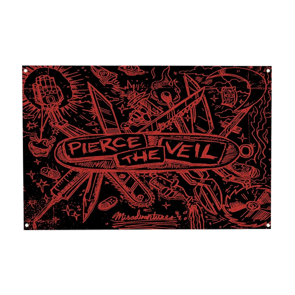 Pierce The Veil Band Flag Tapestry with Brass Grommets