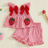 Strawberry Embroidered Plaid Tank Top and Shorts Set for Toddler Girls