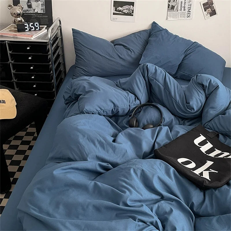 Washed Cotton 4-Piece Bedding Set with Duvet Cover
