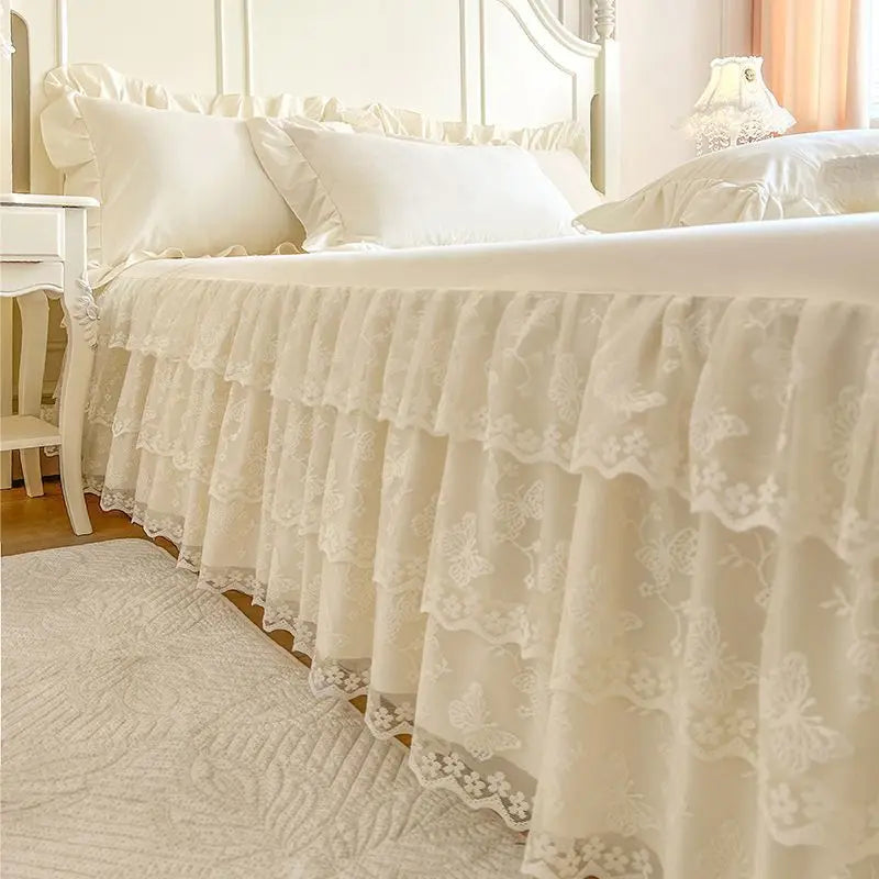 Lace Ruffled Bed Skirt with Non-Slip Mattress Cover