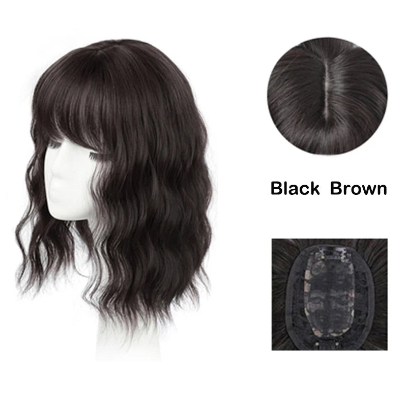 14-Inch Wavy Clip-In Hair Topper with Bangs