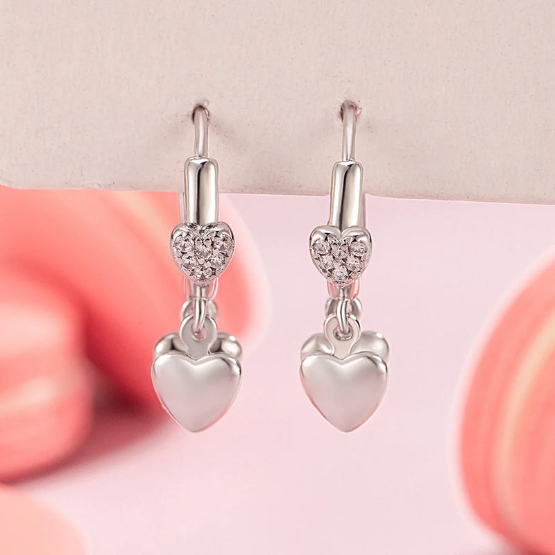 925 Sterling Silver Heart Zircon Stud Earrings