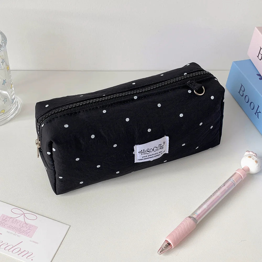 Korean Style Polka Dot Pencil Case – Spacious Storage for Students & Makeup