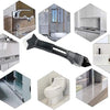 A collection of various sealing and caulking tools including a faucet, sink, and a specialized multi-purpose tool kit.