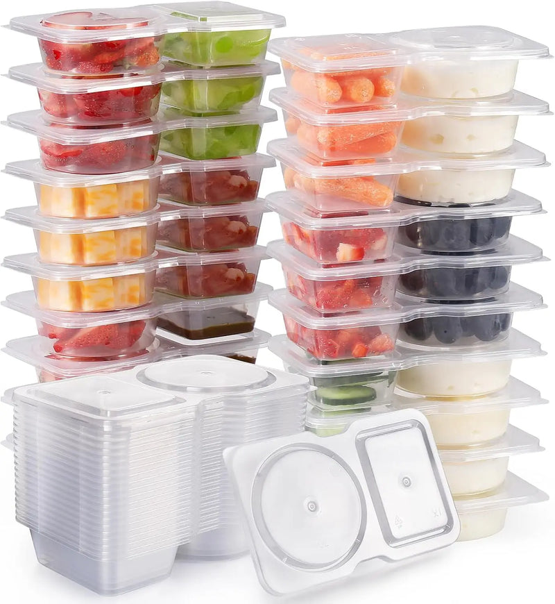 Reusable Double-Compartment Snack Containers with Lids (20-Pack)