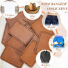 A collection of brown faux leather hat patches and other leather patches for DIY crafts and repairs