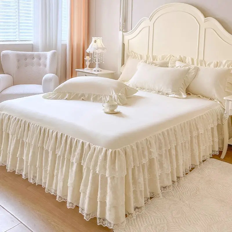 Lace Ruffled Bed Skirt with Non-Slip Mattress Cover