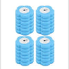 A set of blue disposable toilet brushes with automatic lids and replacement heads.