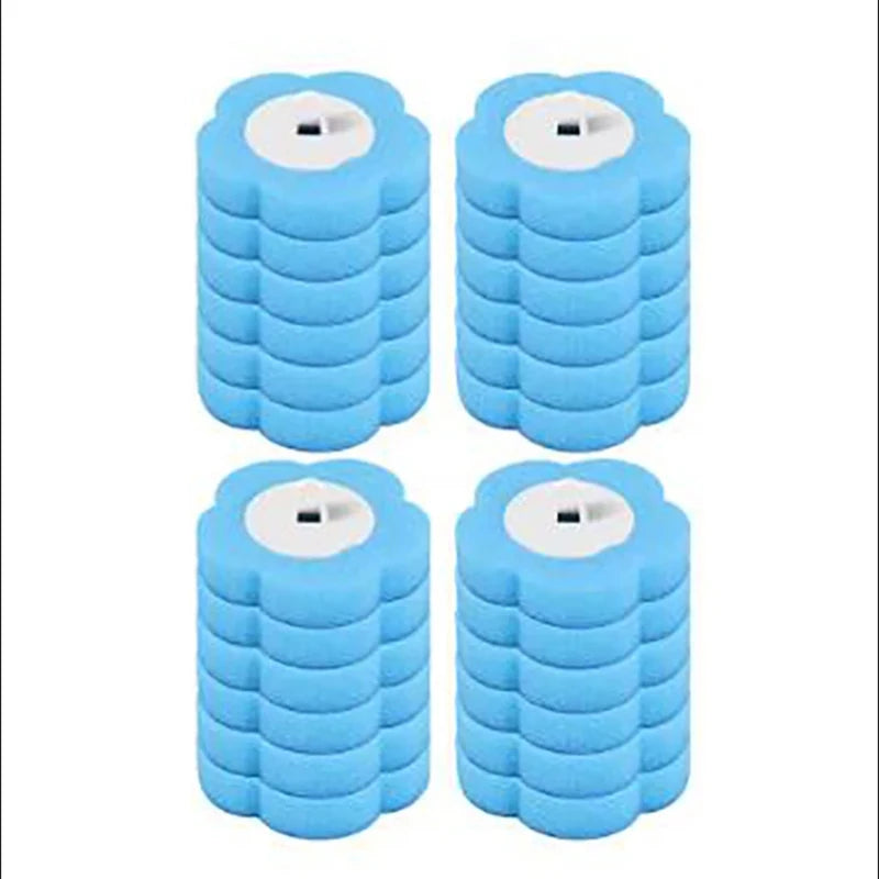A set of blue disposable toilet brushes with automatic lids and replacement heads.