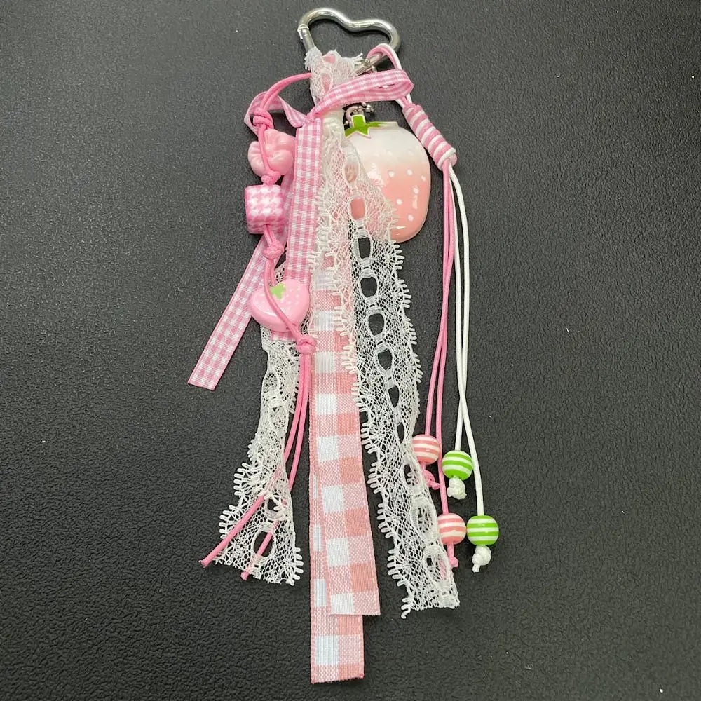 Strawberry Bag Charm Keychain with Ribbon Bow