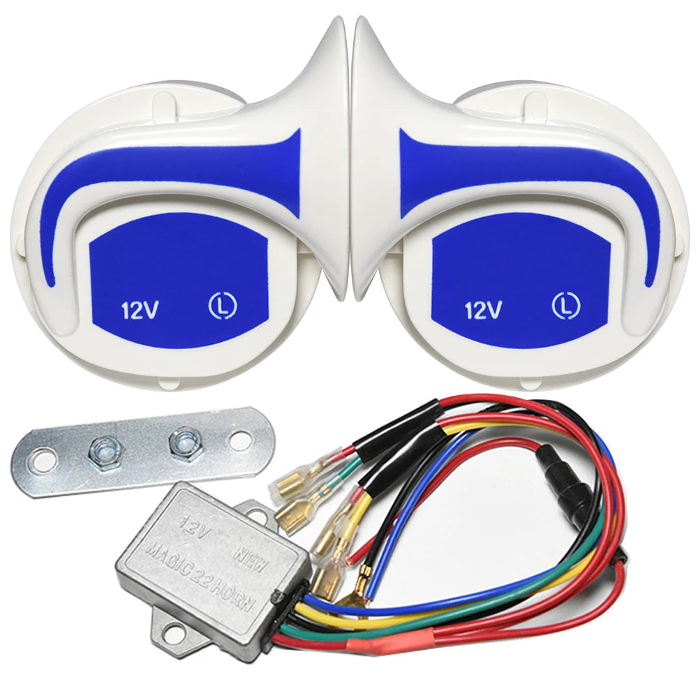 12V Super Loud Dual-Tone Air Horn Kit for Cars and Motorcycles