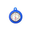 Blue silicone pocket nurse watch with a brooch pin and a clear face.