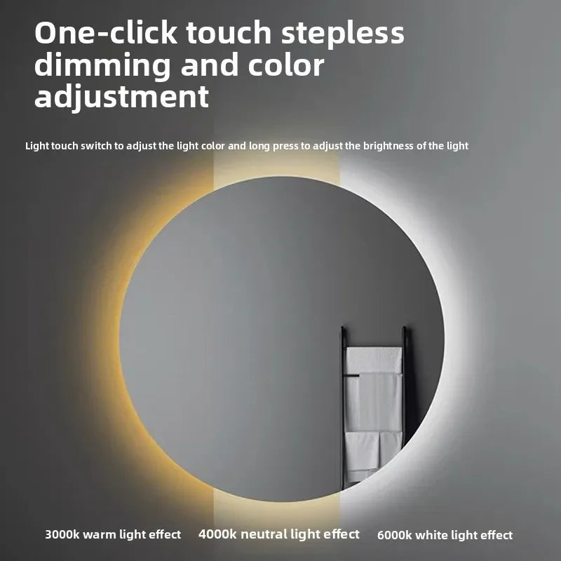 Miroir de Salle de Bains Rond à LED avec Contrôle Tactile Anti-Buée