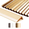 A close-up view of gold and silver self-adhesive metal L-shaped corner protector strips, showing various finishes.