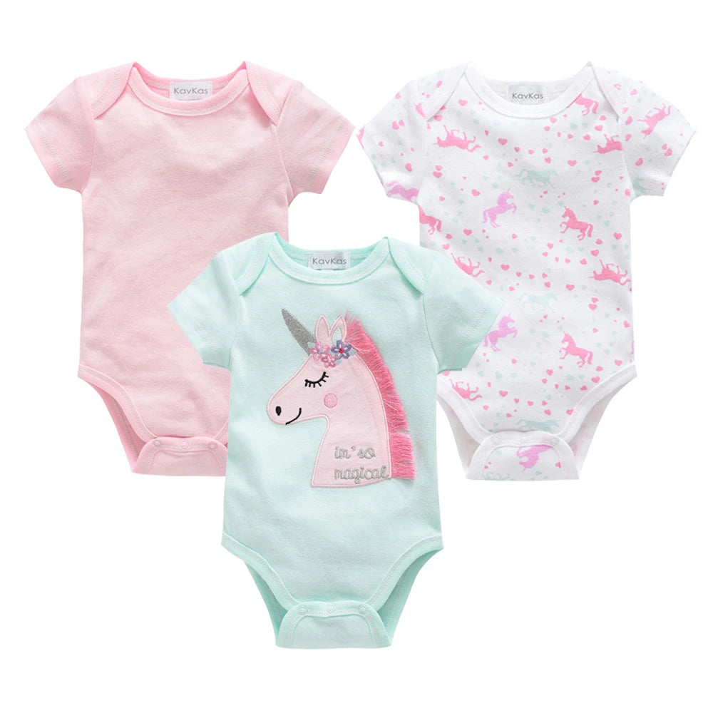 Cotton Short Sleeve Baby Bodysuits – Floral Print, 0-12 Months