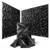 A set of black 3D diamond textured wall panels shown at various angles.
