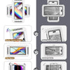 Comparison image showing features of a waterproof shower phone holder including rotating designs and sound output quality