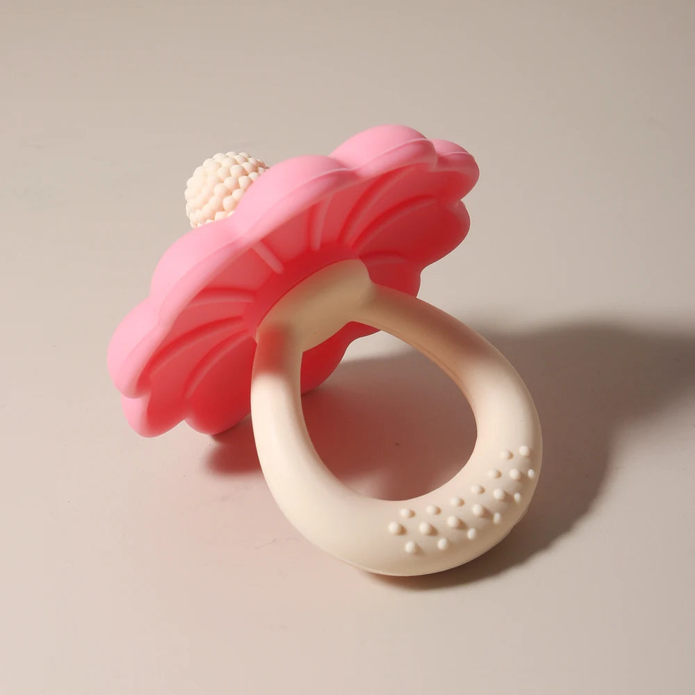 Flower-Shaped Silicone Baby Teether with Easy-Grasp Handle