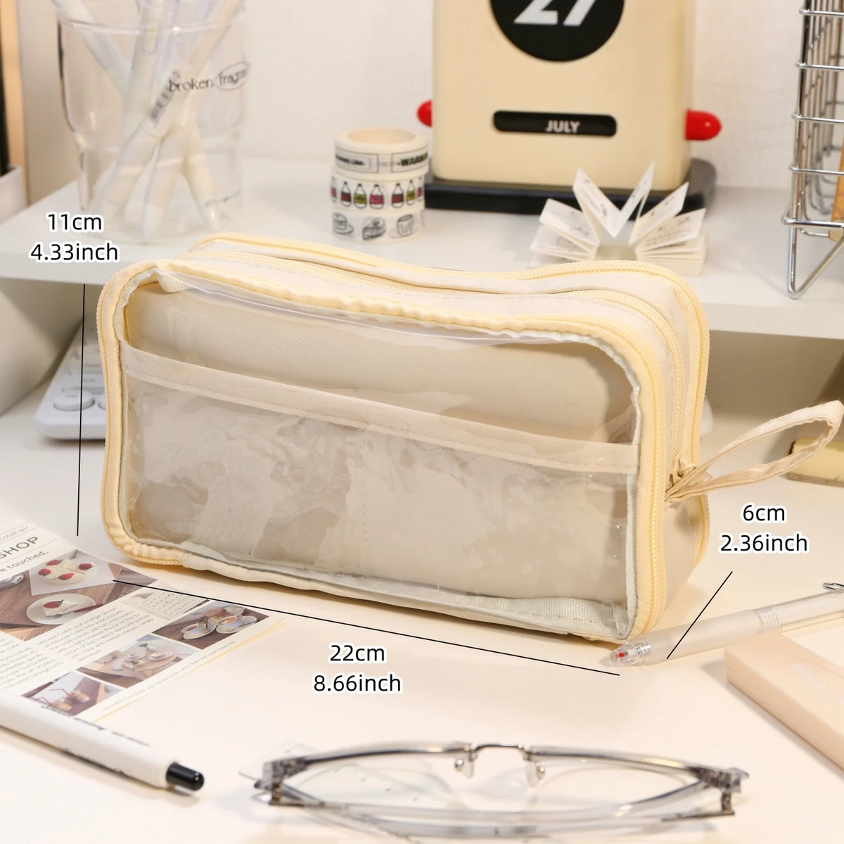 Transparent Double-Sided Pencil Case with Capybara Design