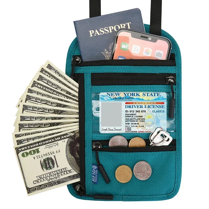 RFID Blocking Travel Neck Wallet with Multiple Pockets