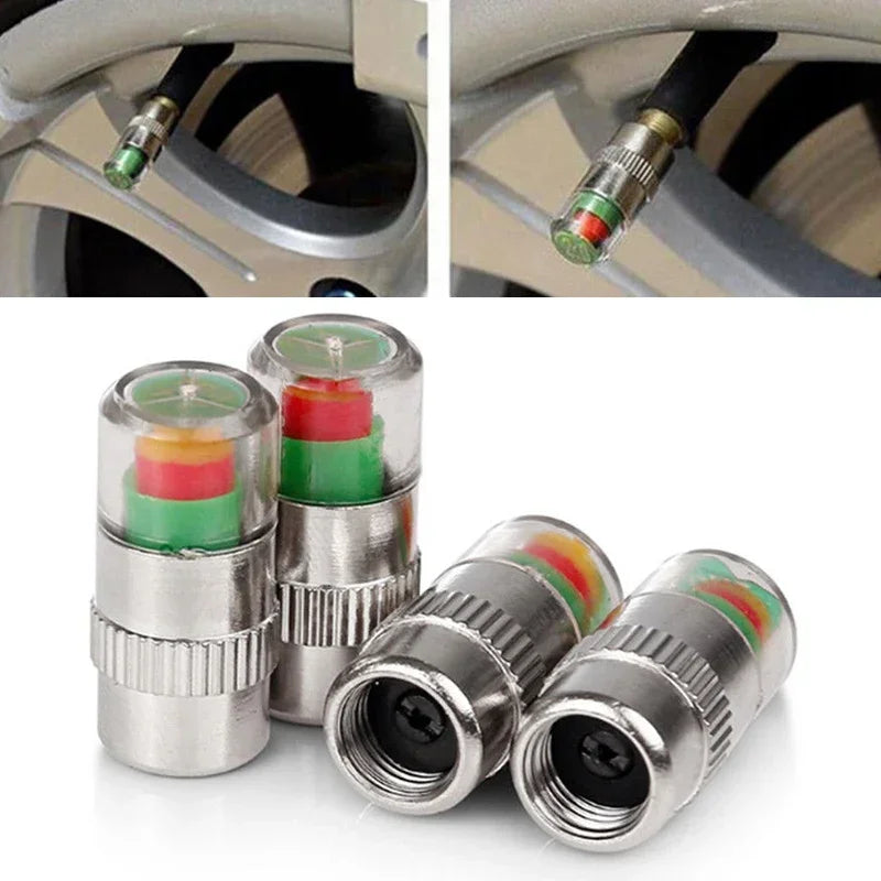 Tire Pressure Indicator Valve Caps with Visual Warning System