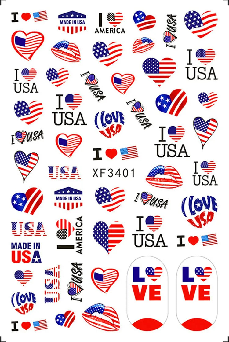 Patriotic American Flag Nail Art Stickers