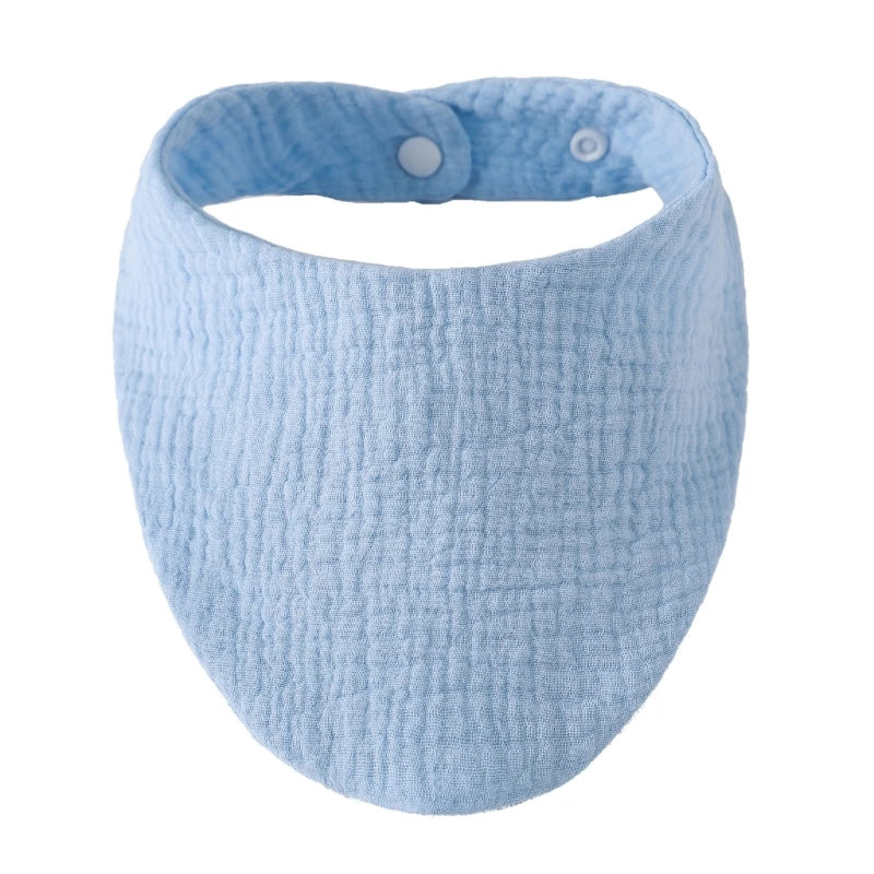 Light blue organic cotton muslin baby bib with an absorbent bandana
