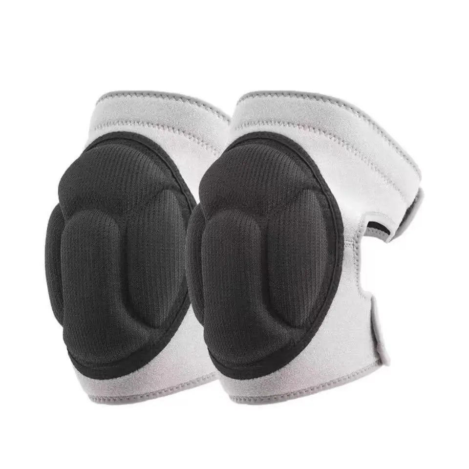 Pair of thick cushioned knee pads for gardening work and sports, featuring gray and black padding.