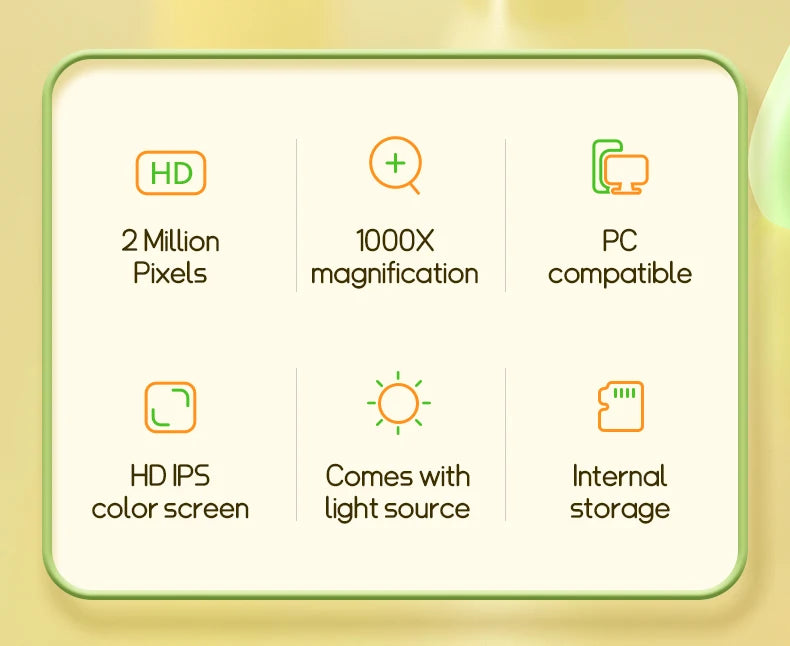 Portable Kids Microscope with 2-Inch IPS Screen and 1000x Zoom