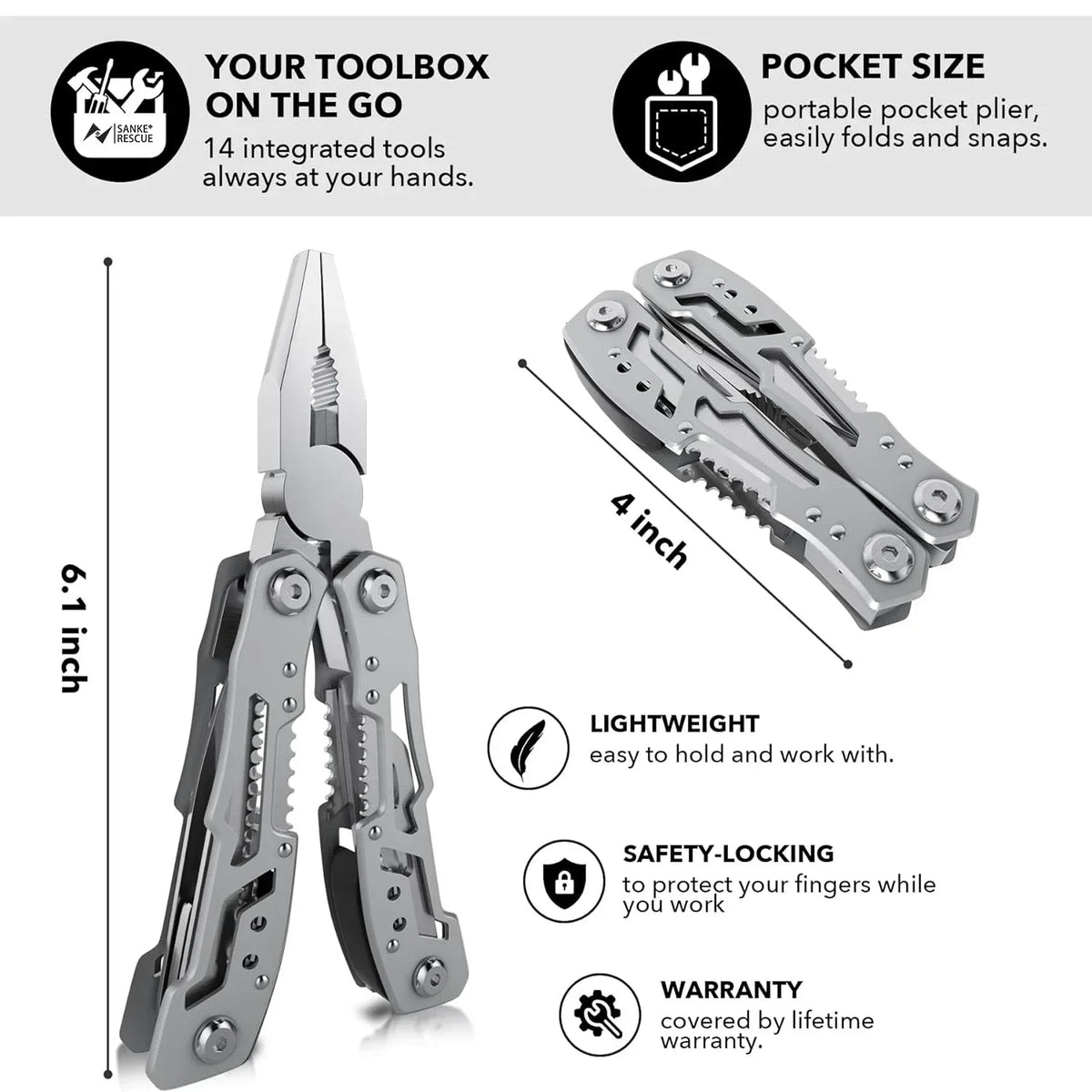 14-in-1 Folding Multi-Tool with Stainless Steel Pliers