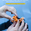 Hands are applying an orange glass repair kit to a windshield, demonstrating easy and fast 20-minute repair.