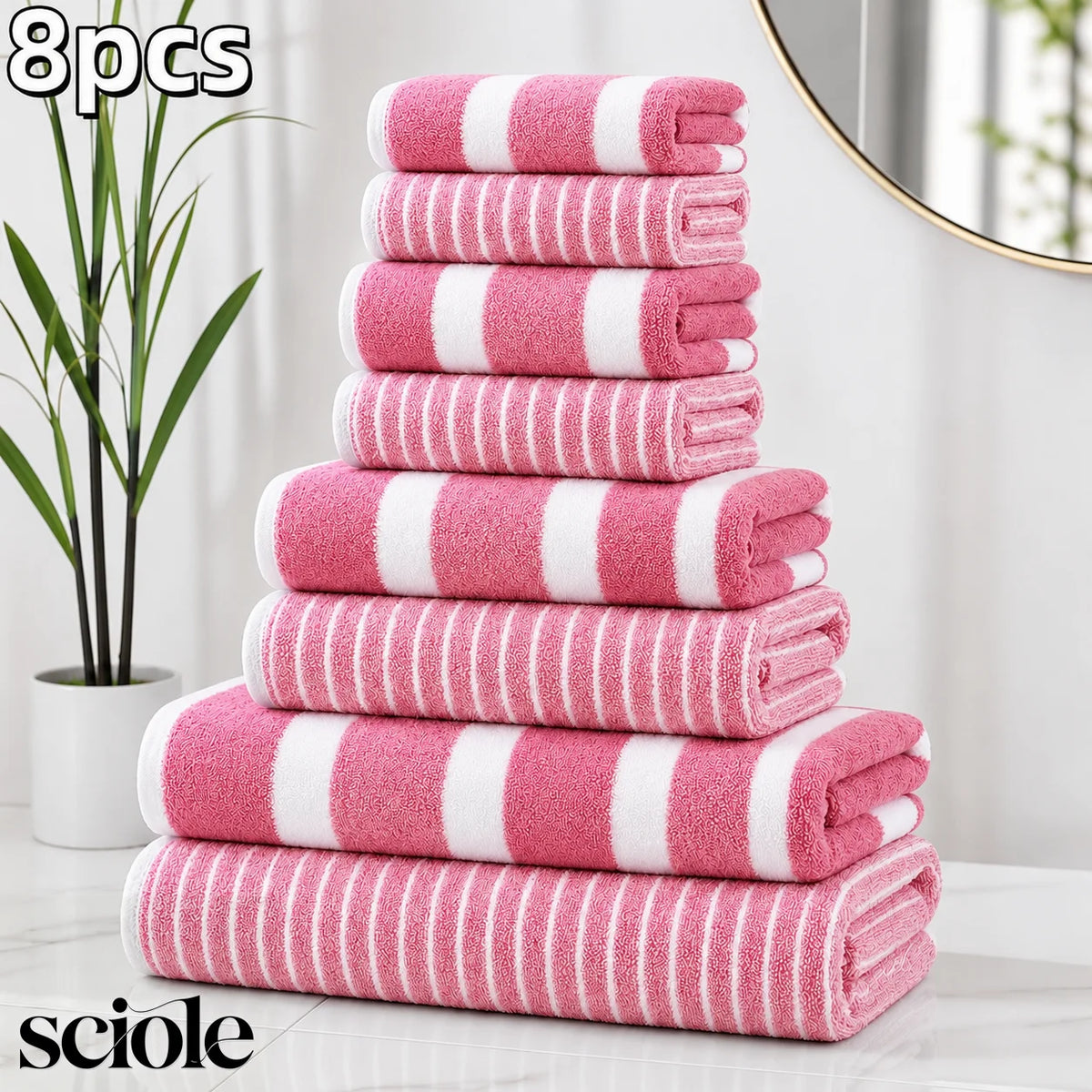 8-Piece Ultra-Soft Microfiber Towel Set with Two-Tone Stripe Design