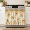 Farmhouse floral oven skirt with yellow and green botanical print featuring a ruffled trim.