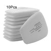Ten replacement dust filter pads for respirators, stacked and shown next to a single pad.