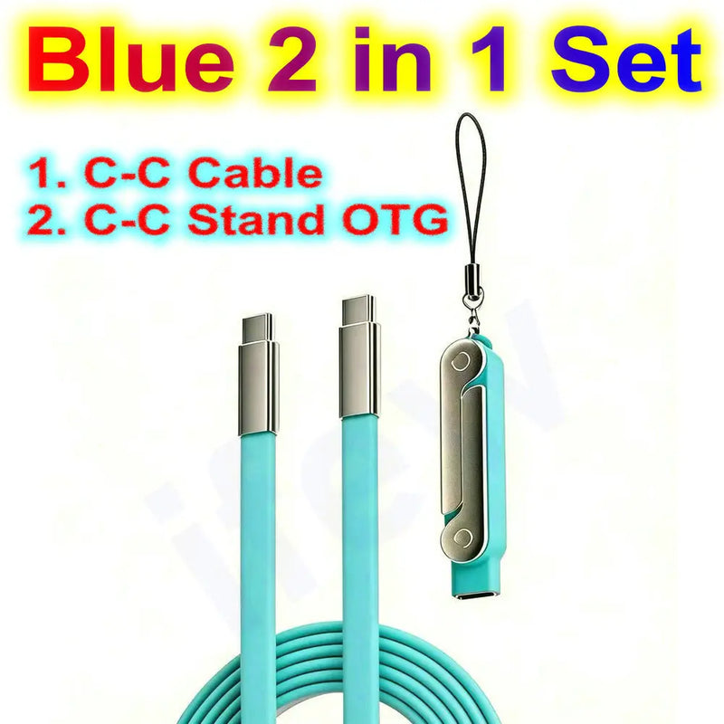Flat USB-C Fast-Charging Cable with Foldable Phone Stand