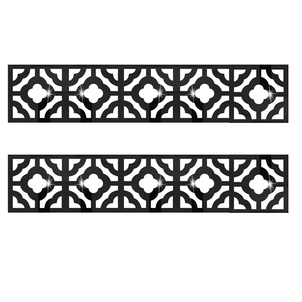 Black acrylic mirror wall stickers featuring a repeating geometric pattern for decorative edges and borders