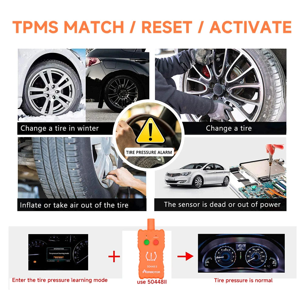 A tool used to match, reset, and activate TPMS sensors in vehicles.