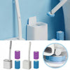 Wall-mounted toilet brush set showing various components including the handle, brush heads, and mounting base.