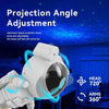 White astronaut space projector head with adjustable arms demonstrating a 720 degree projection angle.