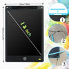 A black LCD writing tablet with a stylus pen is shown, displaying a diagonal line and measurements.