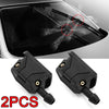 Two black 4-way adjustable car windshield washer nozzles for automotive use