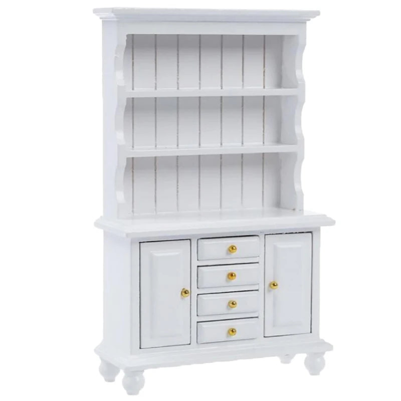 1/12 Scale Dollhouse Wooden Bookcase Cabinet with Drawers