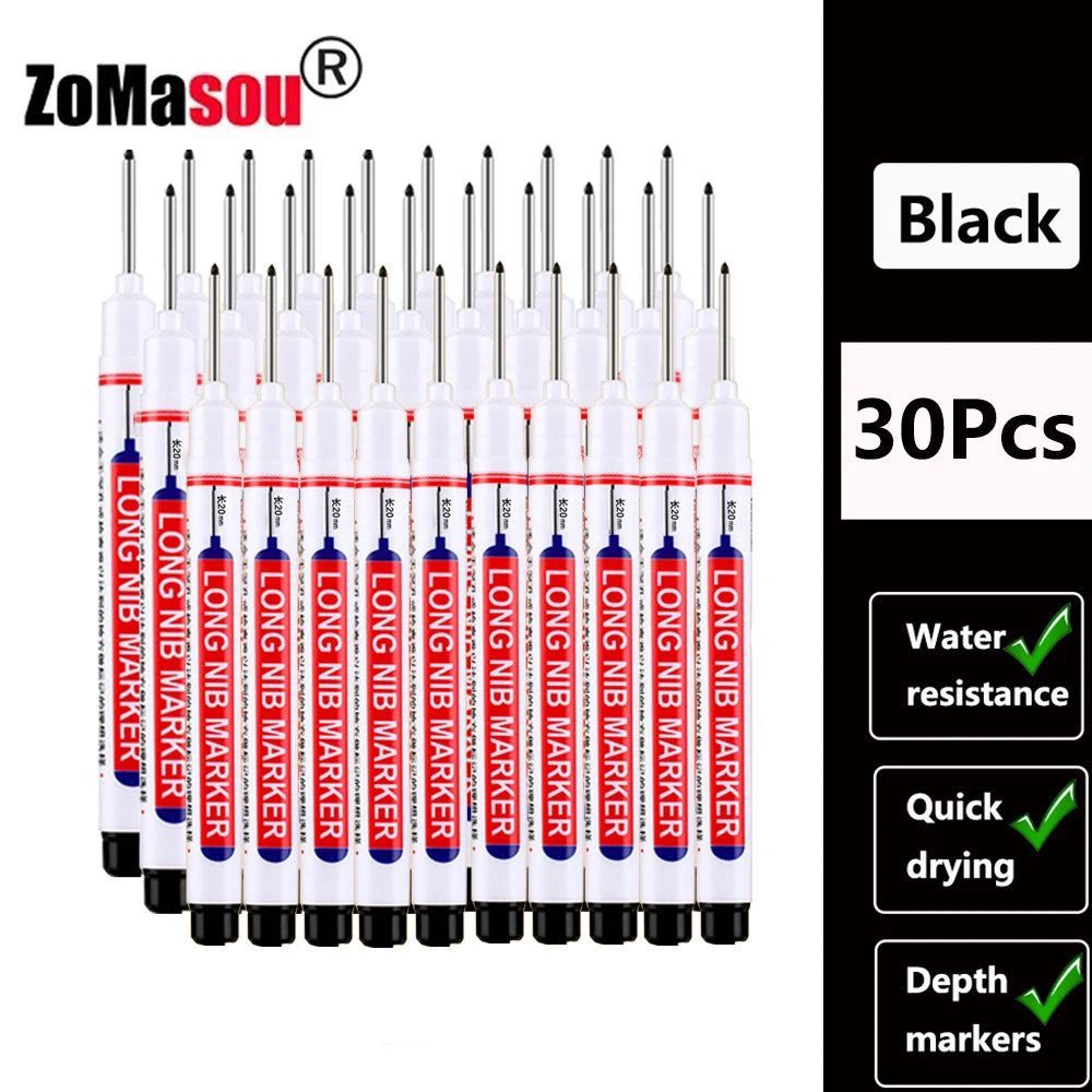 30 pieces of black long-head waterproof deep hole markers for woodworking and construction