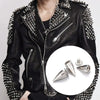 Black leather jacket featuring silver metal spike studs on the collar and sleeves.