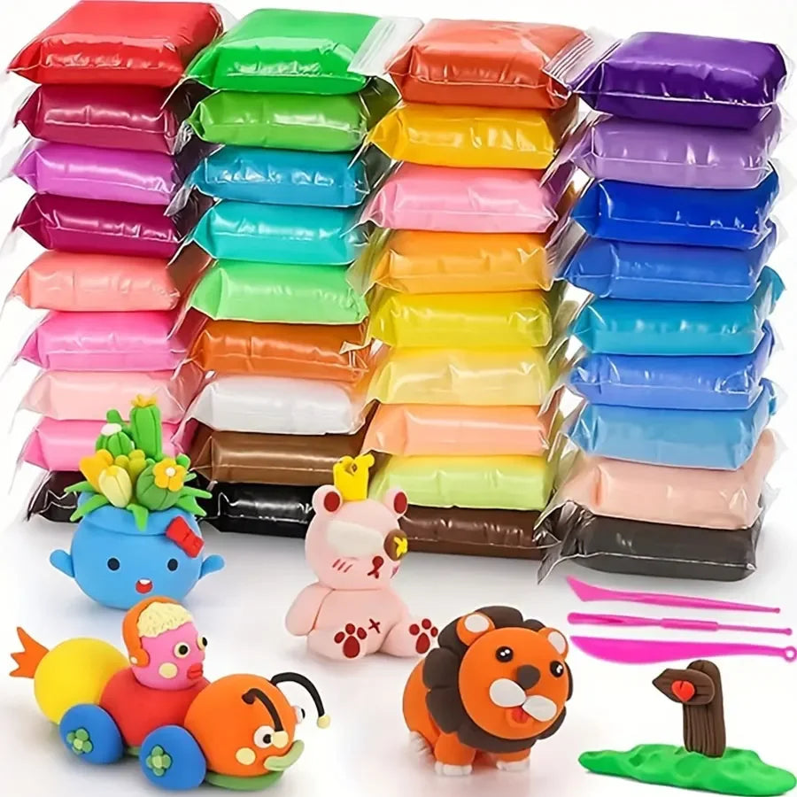 36-Color Air-Dry Modeling Clay Set with Carving Tools